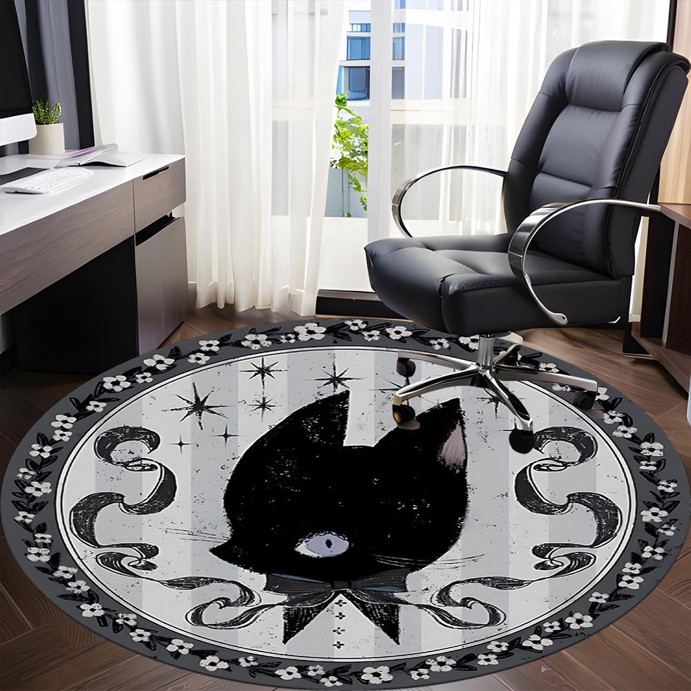 1PC Cat Moon Office Round Area Rug, Mat Suitable For Office, Under Office Chairs Bedroom Living Room Home Decor, Room Deco