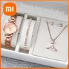 Xiaomi 6PCS/Set Women's Watch Fashion Stainless Steel Band Analog Quartz Watches Diamond Jewelry Set(Without Box)