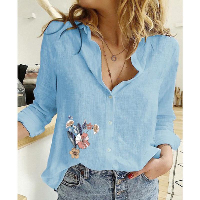 Spring and Autumn Ya Ma Xun, Women's Casual Loose Long Sleeve Linen Shirt Large Size Women's Clothing