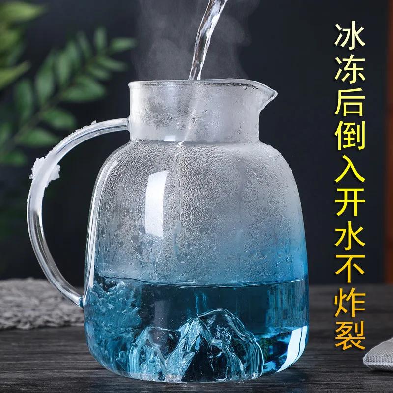 1800ml Glass Cold Water Bottle With Handle Fruit Tea Mug Kettle Mountain Design High Temperature Heatable Fine Jug Gradient Color for Home