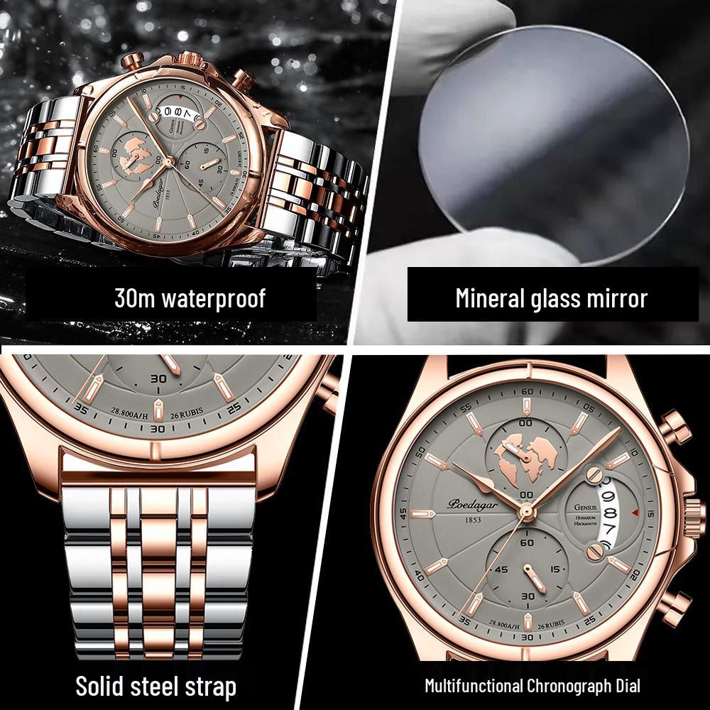 Swiss Waterproof Multifunctional Luminous Men's Fashion Wristwatch