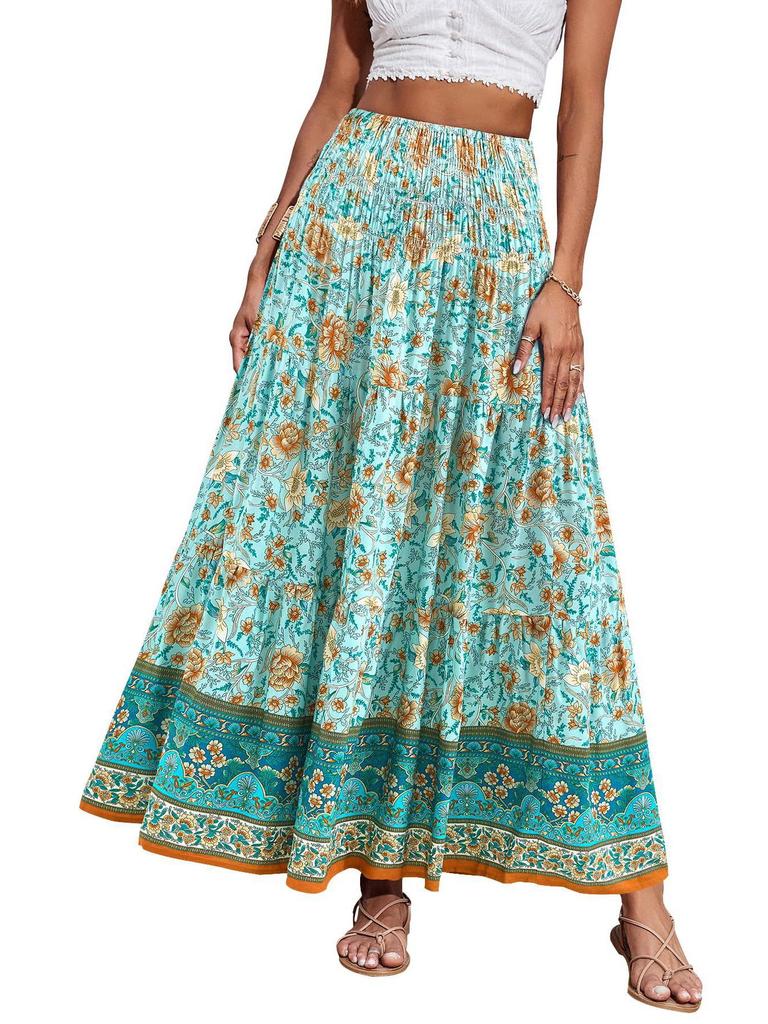 Bohemian High-Waisted Long Printed Skirt for Women - Casual Beachwear