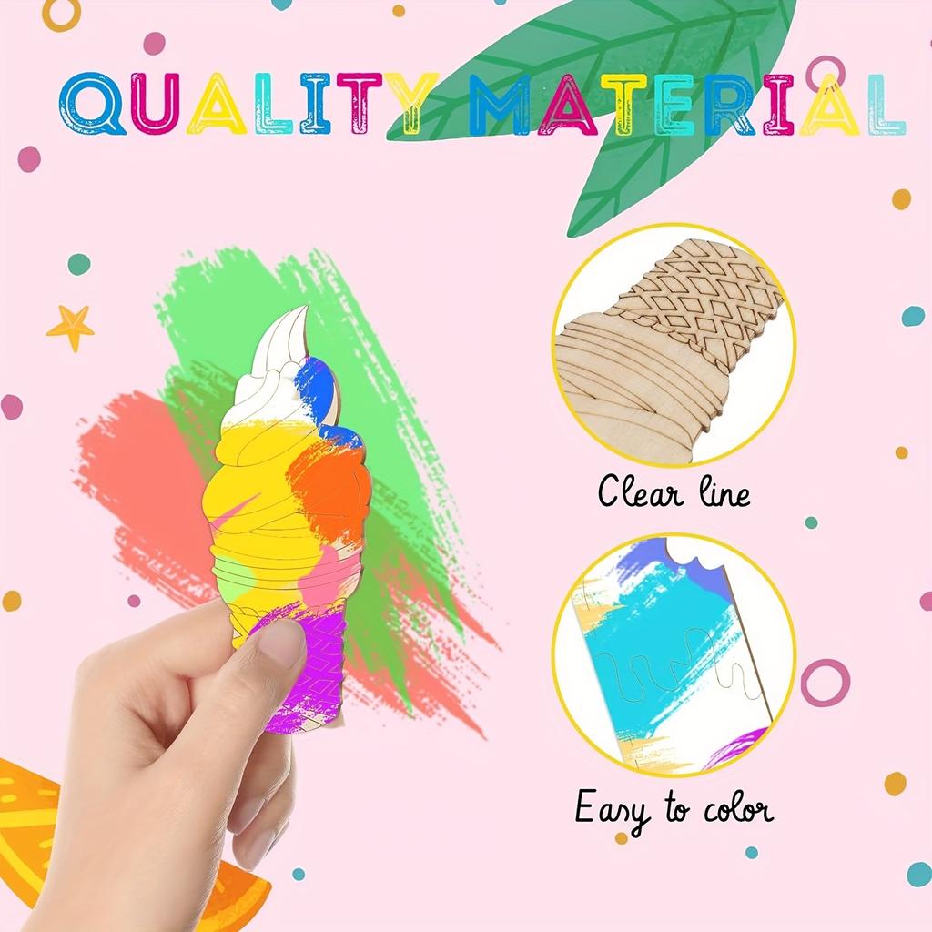 30 Pieces Unpainted Ice Cream Wood Cutouts Summer DIY Wood Cutouts for Crafts Ice Cream Wooden Decor Wood Ice Cream Ornament