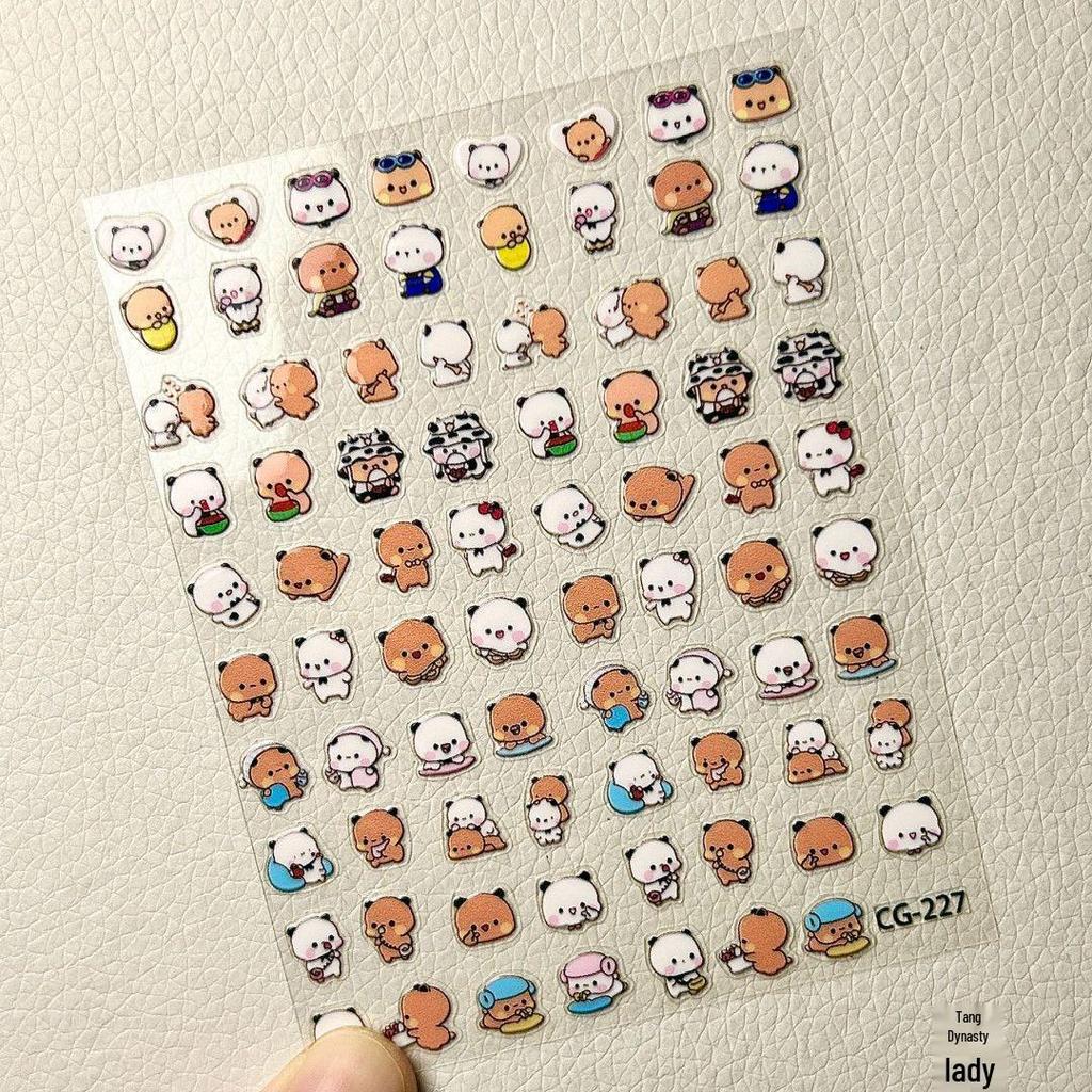 Adorable 3D Jelly Nail Stickers: Cute Cartoon Bu Bu Doll with Small Nose Design, Waterproof and DIY-Friendly.
