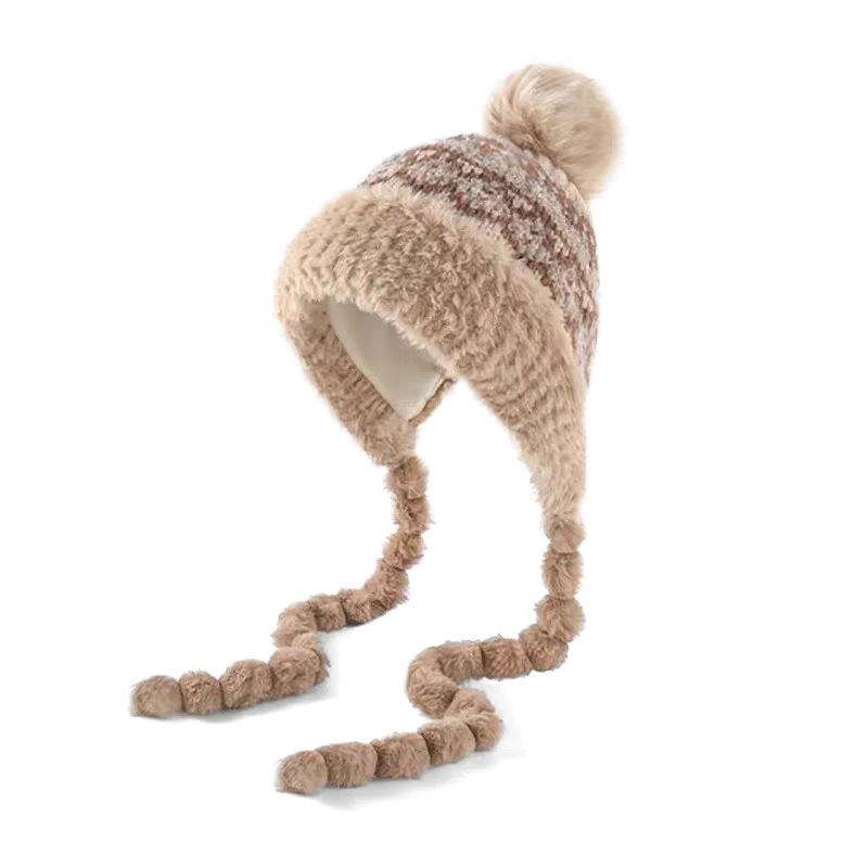 

Женская вязаная шапка-ушанка с цветными блоками в стиле Fair Isle - Теплая, универсальная, защищающая уши для осени и зимы