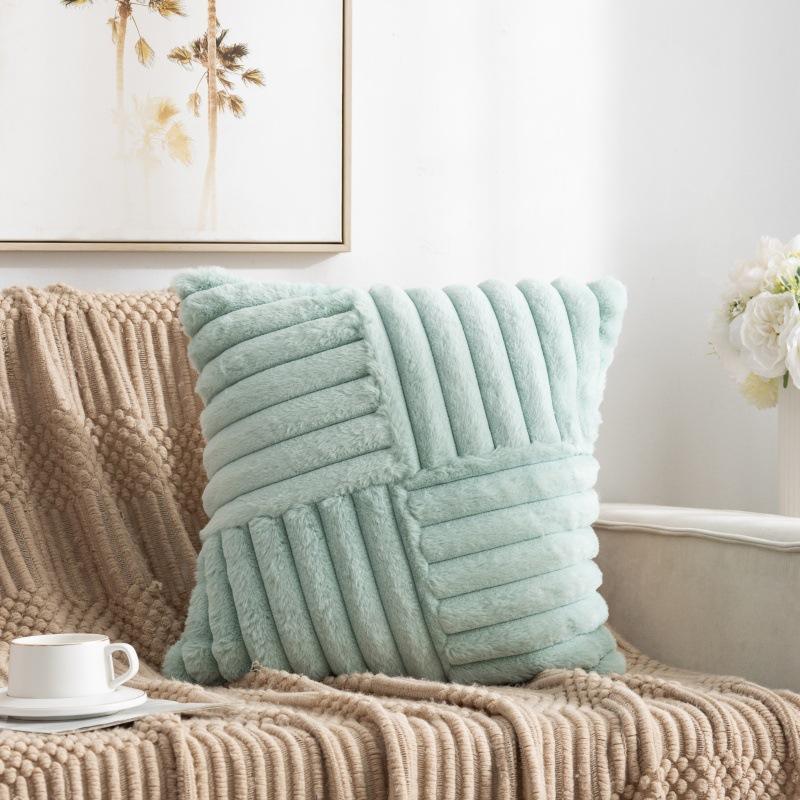 Rabbit Velvet Large Striped Pillow Cover Without Core Home Sofa Pillow Cover Rabbit Hair Quilted Bedside Cushion Cover