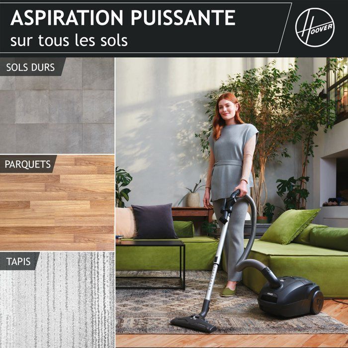 HOOVER TXL80PET - Aspirateur Traineau avec sac - Silencieux, idéal pour tous les sols - Puissance 700W - Rayon d'action 9.6m