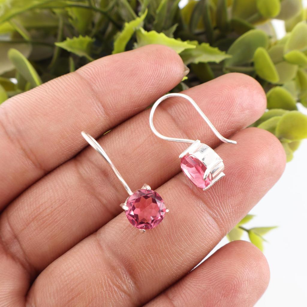 Pink Tourmaline 925 Solid Sterling Silver Earring, Handmade Gemstone Jewelry Earring, For Memorial Day