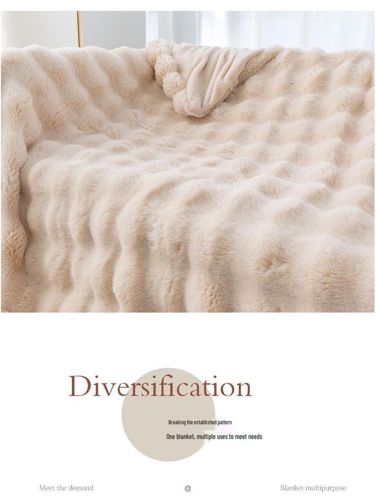 Cozy Plush Faux Rabbit Fur Blanket - All-Season Sofa or Office Nap Cover