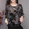 Autumn Women's Printed Velvet Blouse Loose Soft Pullover Long-sleeve Plus Size Velvet Blouse