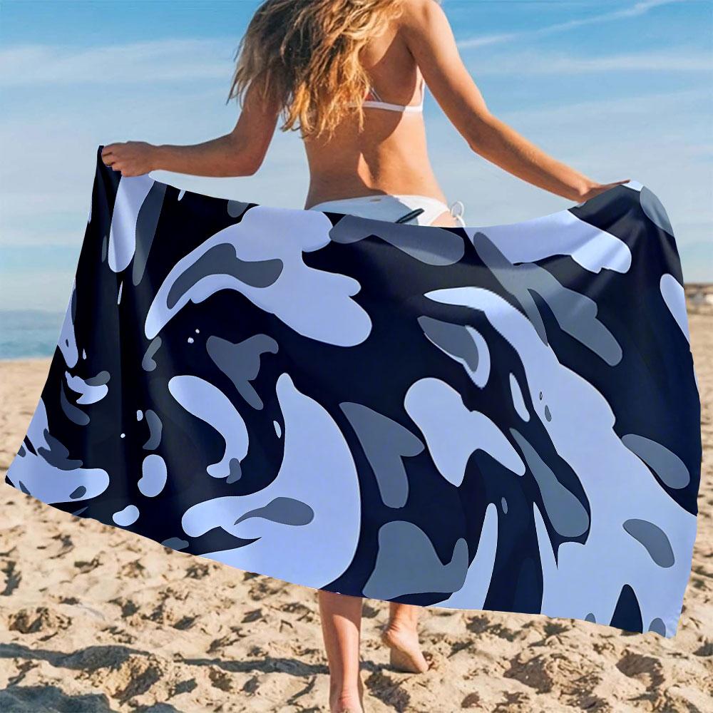 Abstract Camo Beach Towel Cartoon Quick Dry Microfiber Bath Towel for Swimming Surfing Camping Unisex Holiday