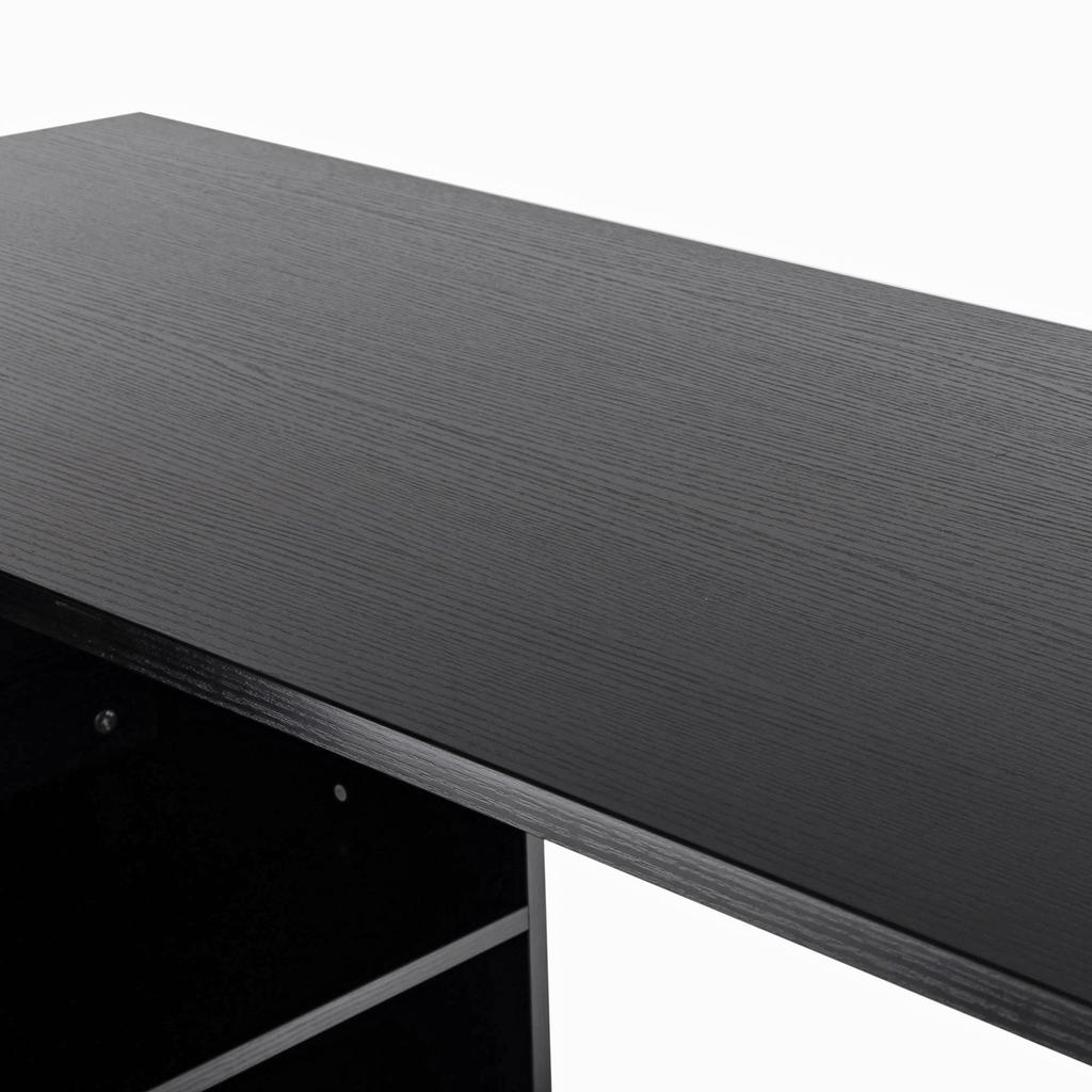 Corner PC Desk with 2 Drawers and Open Shelves, L-Shaped Corner Desk In Wood and Metal, 117x83.5x76 Cm, Black