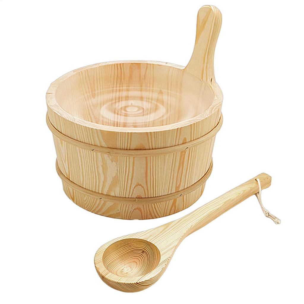 4L Wooden Sauna Barrel with Spoon Set Portable Sauna Room Steaming Bathroom SPA Accessory Tools Leakproof Shower Supplies