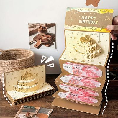 3D Birthday Red Envelope Greeting Card, Foldable, Multi-card Slot, Three-dimensional Birthday Red Envelope, Greeting Card
