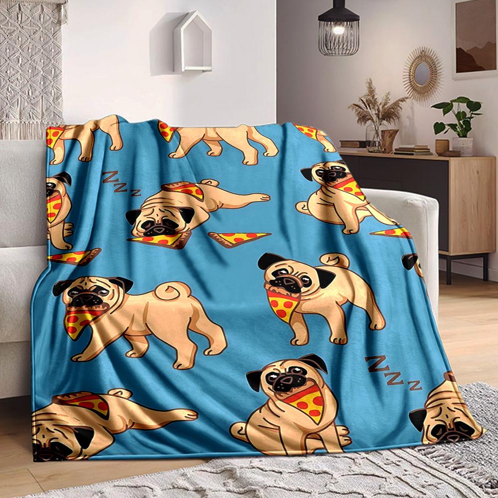 1pc Pug, Pizza Blanket Warm, Cozy, And Soft, Suitable for Sofas, Beds, Cars, And Office Use.Perfect for Camping And Travel, Making It a Great Gift for