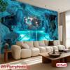 2D Fantasy Crystal Cave Tapestry, Mystical Lake Scenery for Bedroom