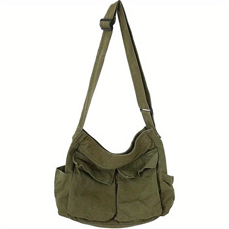 NATAWA Vrouwen Vintage Handtas Canvas Tiener Schoudertassen Messenger Bags Dames Casual Handtas Crossbody Portemonnee legergroene kleur