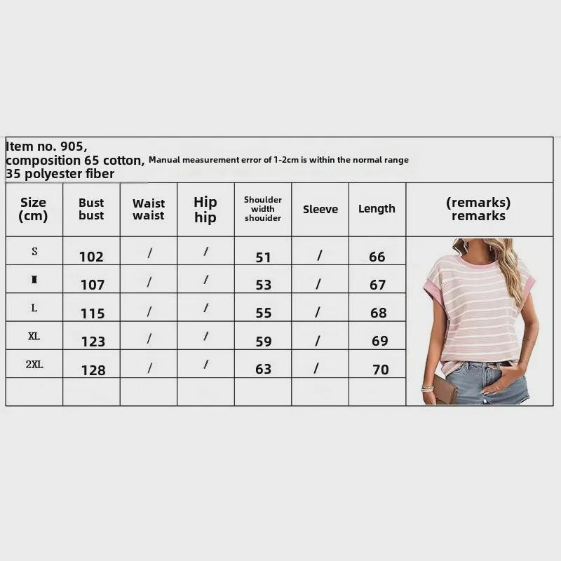 Dámské pruhované volné pletené tričko 2025: Evropská a americká móda, léto/jaro s kulatým výstřihem