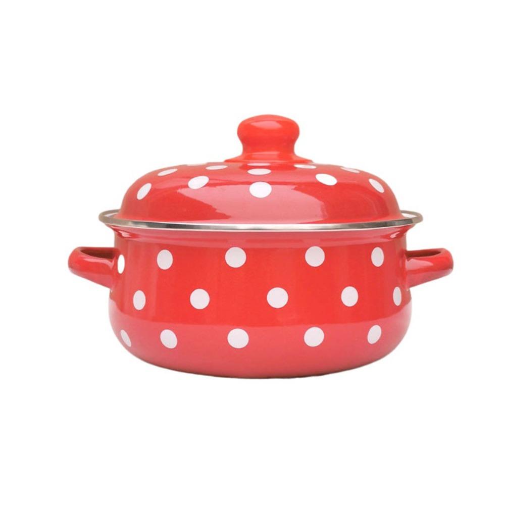 1.6/2L Tomato Enamel Pot Binaural Handle Soup Pot Cookware Saucepan Milk