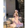 Rochie camisolă casual roz cu gradient pentru femei, stil vacanță pe coasta franceză