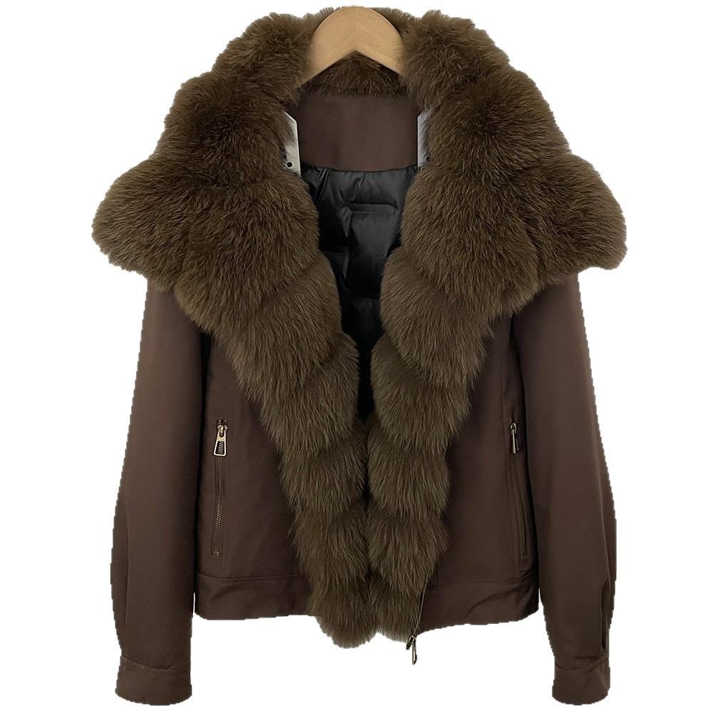 American retro casual thickened warm jacket for women's winter new natural real fox fur collar duck down jacket
