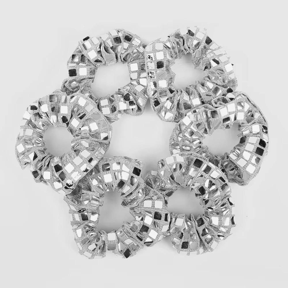 6pcs Square Sequin Rubber Bands Set Super Shiny Large Intestine Hair Tie Sequin Hair Rope  Party