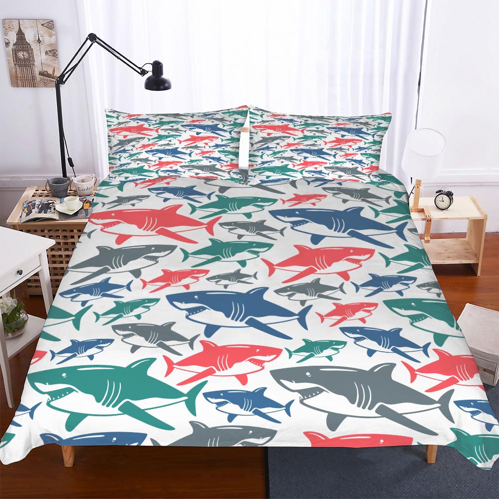 3D Digital Shark Duvet Cover Set With Pillowcase Bedding Set Single Double Twin Full Queen King Size Bed Set For Bedroom Decor