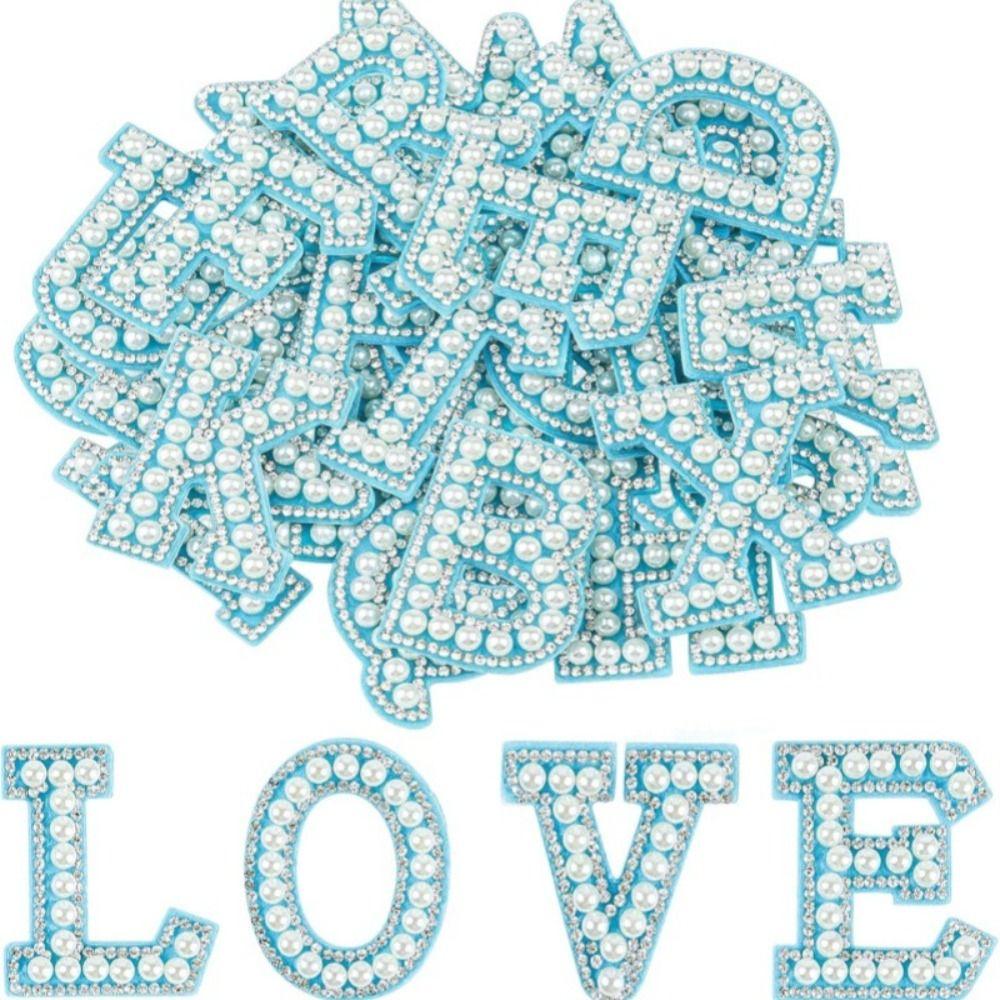 26Pcs A-Z Alphabe Rhinestone Letter Patches Beaded Pearl Alphabet Patch 26 Letter Applique Dress