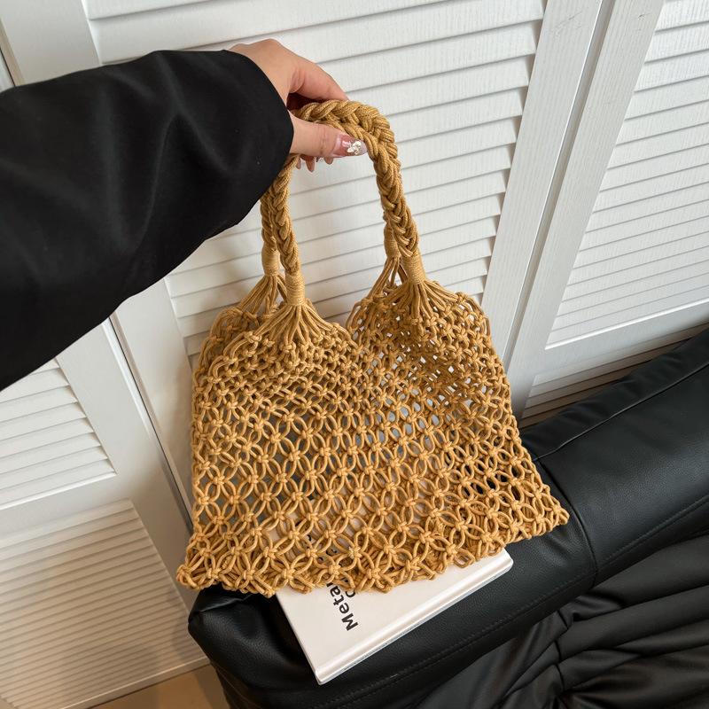 

Leisure rope woven bag new shoulder women s beach woven bag fishing net bag fashionable and simple trendy tote bag хаки