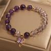ZAKOL Japanese and Korean Fashion Purple Crystal Bracelet Leaves Flowers Stone Pendant Beaded Bracelets Women Girls Zircon Gift