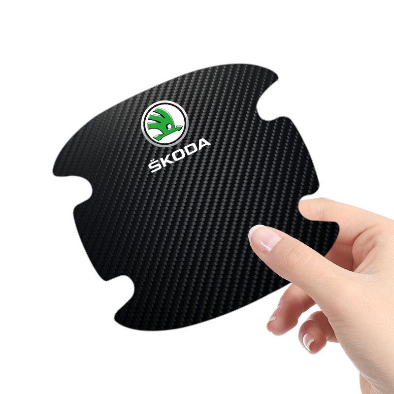 4 stk. Beskyttelsesklistremerke for bildørhåndtak Emblem Bilddekorasjon Styling For Skoda Octavia Superb Rapid Kodiaq Karoq Fabia Kamiq Roomster Citigo