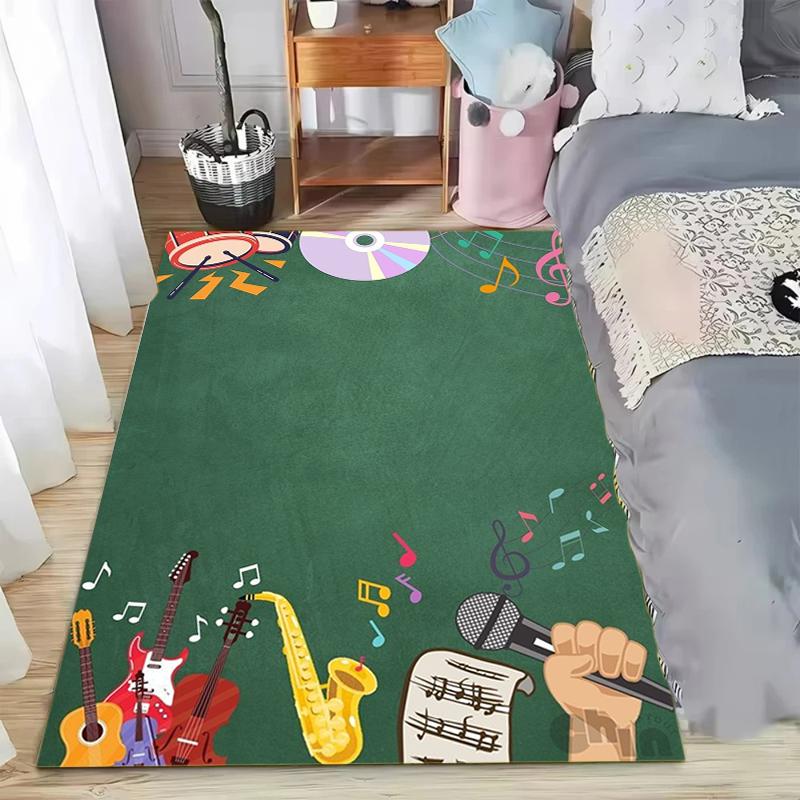 Vibrant Geometric Musical Notes Pattern Area Rug Trendy Music Style Non-Slip Floor Carpet for Living Rooms Leisure Areas