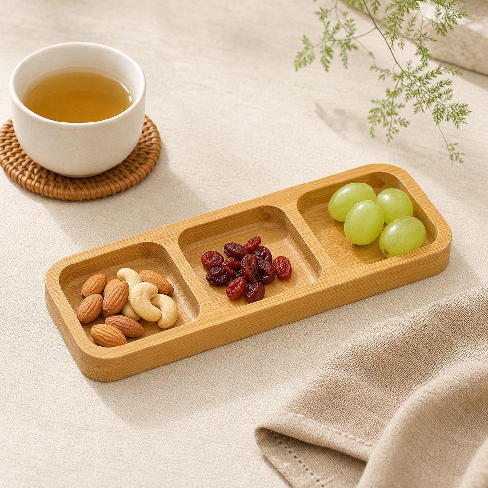 Natural Bamboo Bamboo Food Platter Divided Divided Fruit Dishes  Dining Area