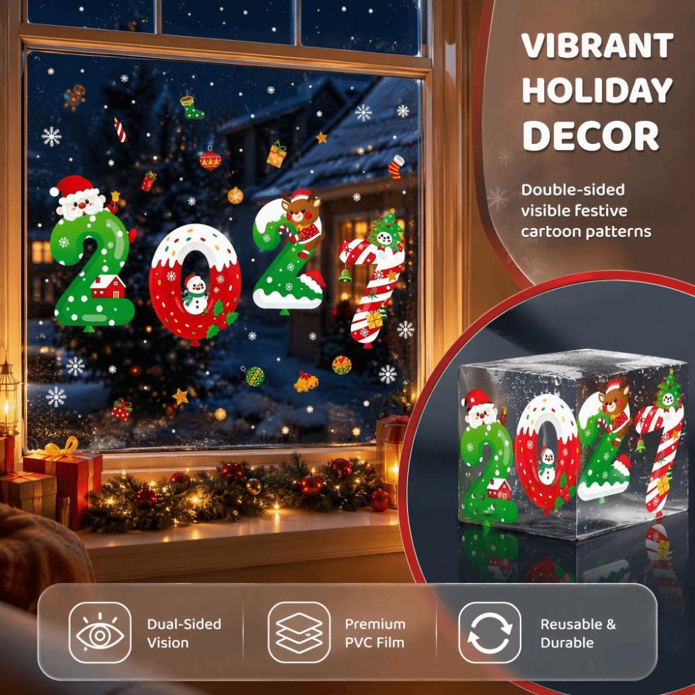 Waterproof 2027 Static Cling Decal Removable Static Xmas Party Door Stickers Festive Decorations