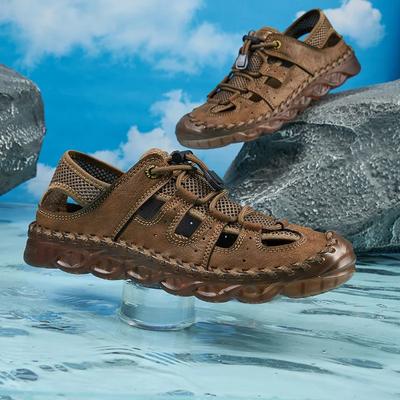 Sandalias de Verano para Hombre Zapatos de Cuero Transpirables para Hombre Impermeables Sandalias para Hombre de Exterior Antideslizantes Sandalias de Playa Zapatos