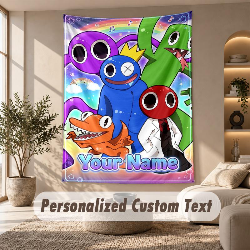 Rainbow Friends Tapestry, Personalized Custom Text, Wall Hanging Tapestry For Living Room Home Wall Decor