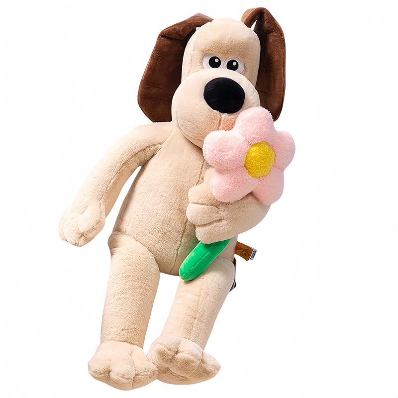 Standing Headmaster Dog with Rope Tie Cake Bread Red Heart Pink Flower Doll Cute Doll Plush Doll