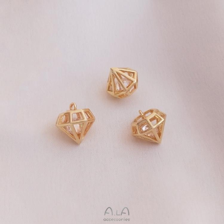 14K Gold-Filled Diamond-Shaped Cubic Zirconia Charm for Jewelry Making
