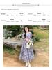 2025 Korean Retro Floral Waist-Slimming Purple Dress with Bubble Sleeves