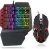 One Hand RGB Gaming Keyboard and Backlit Mouse Combo,USB Wired Rainbow Letters Glow Single Hand Mechanical Feeling Keyboard with Wrist Rest Support,