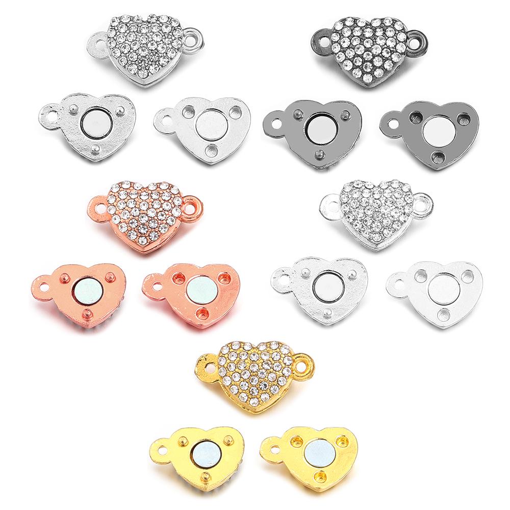 5 pièces Fermoirs Magnétiques en Alliage Strass Cœur Fermoirs Finaux Magnétiques en Métal Connecteur Pour Fabrication de Bijoux DIY Bracelets Collier Fournitures