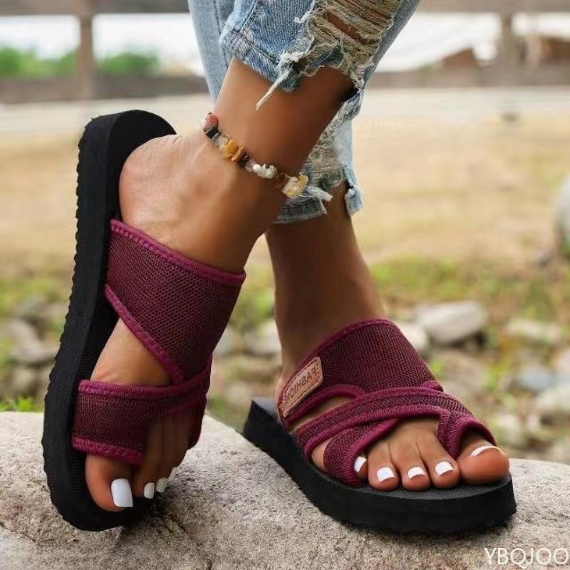 European American Women's Slippers New Fashionable Breathable Mesh Fish Mouth Cover Toe Anti Slip Slippers Wear-resistant Beach