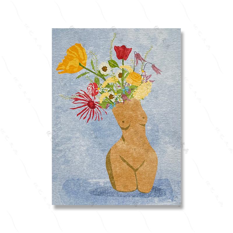 Abstract Flower Sunflower Wildflower Art Poster Print Retro Raissa Oltmanns Nude Sculpture Vase Canvas Painting Room Home Decor