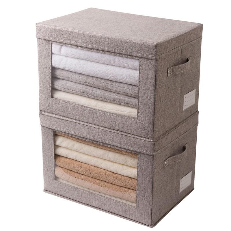 Foldable Fabric Storage Box With Lid Large Capacity Clothes Organizer Bedroom Closet