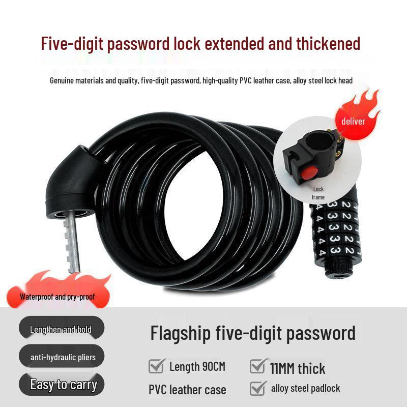 Mountain Bike Anti-theft Combination Lock - Portable Steel Chain Cable Bicycle Lock