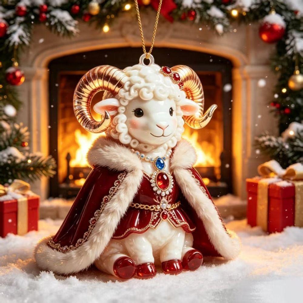 2D Flacher Ziegenanhänger Glänzendes Tier Hängende Dekoration Weihnachtsbaumschmuck