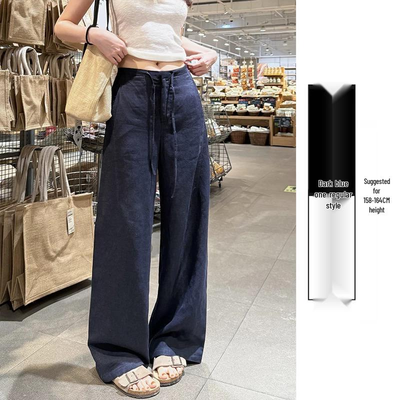 Women's Summer White Loose Cotton-Linen Wide-Leg Pants