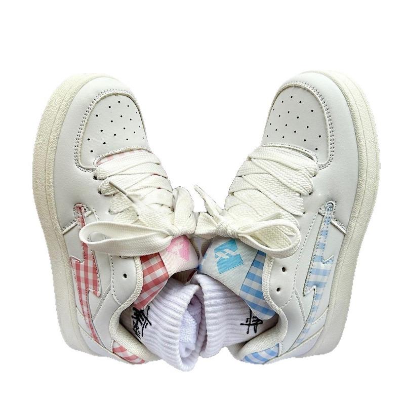 Summer new mandarin duck bread shoes men's and women's grid splicing design original niche design breathable skateboard shoes