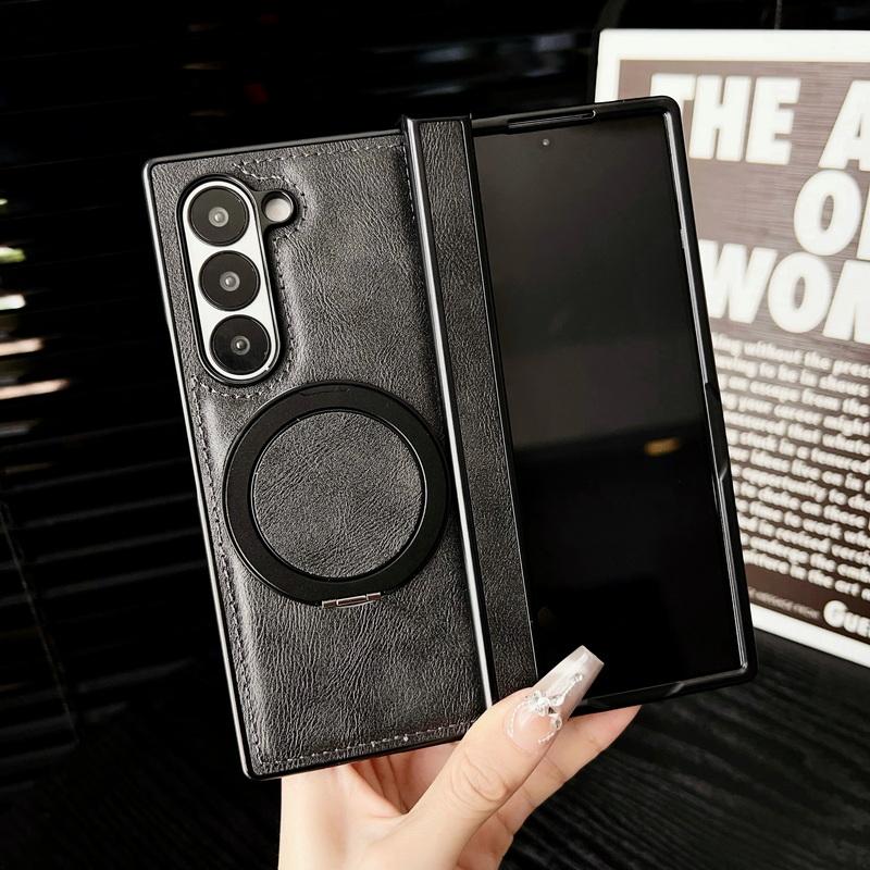 Luxury Leather Magnetic Bracket Phone Cover For Samsung Galaxy Z Fold6 Fold5 Fold4 Fold3 Shockproof Wireless Charge 3pcs Folding Case