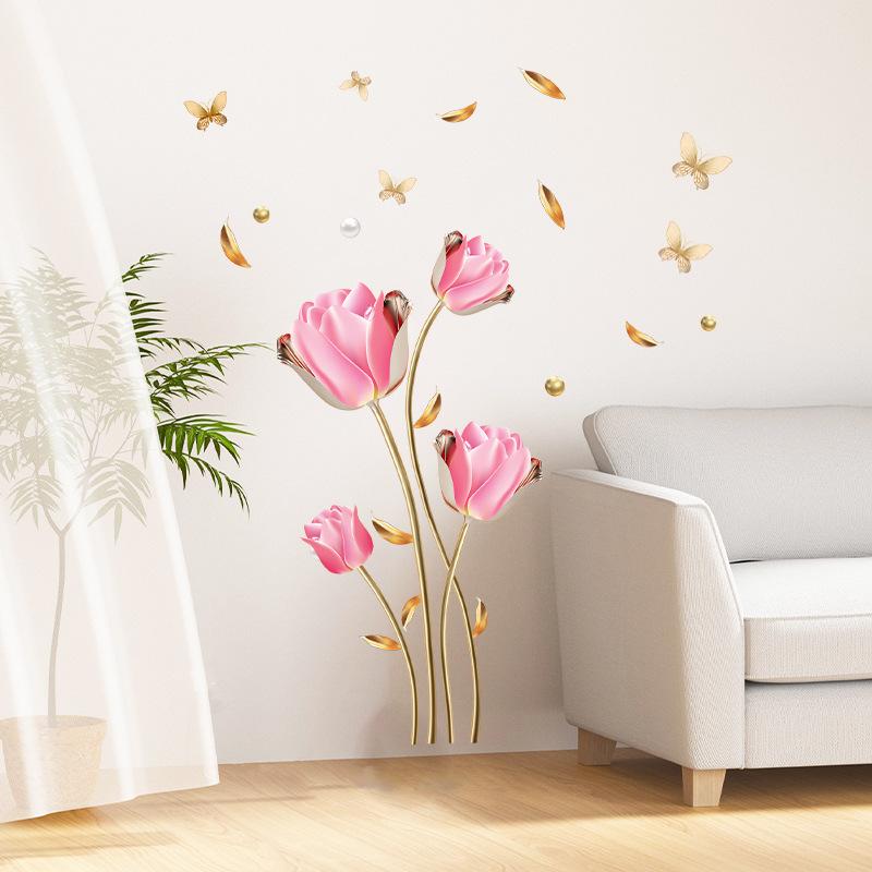 

Креативная наклейка на стену в китайском стиле «Тюльпан», самоклеящаяся, элегантная наклейка с имитацией цветка для декора спальни, прикроватной тумбочки, фона для телевизора 60x90cm